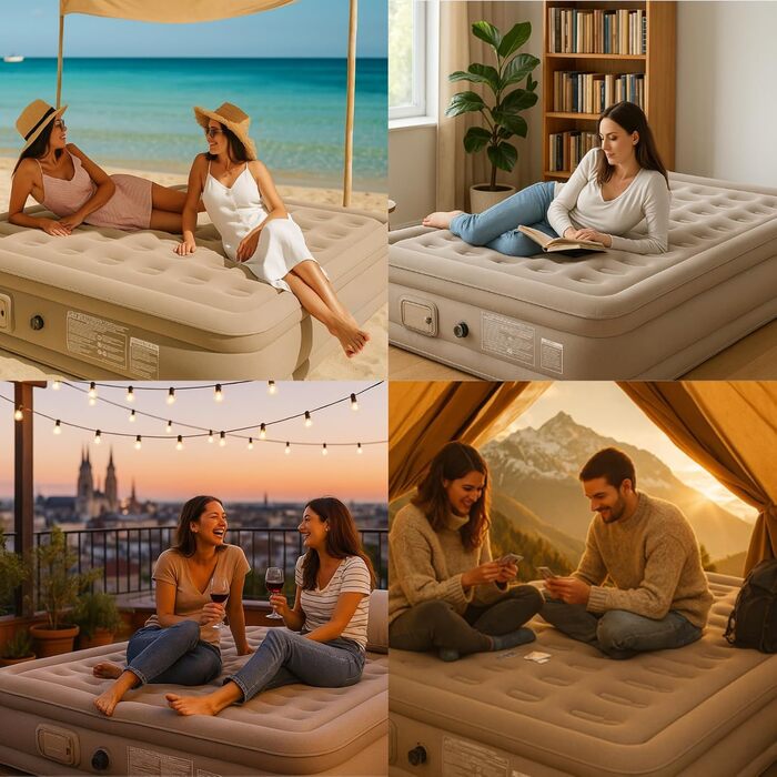 Надувне ліжко 2 персони, самонадувна повітряна матрац з портативним насосом, преміум тканина, антизносне та антишум, для кемпінгу або дому