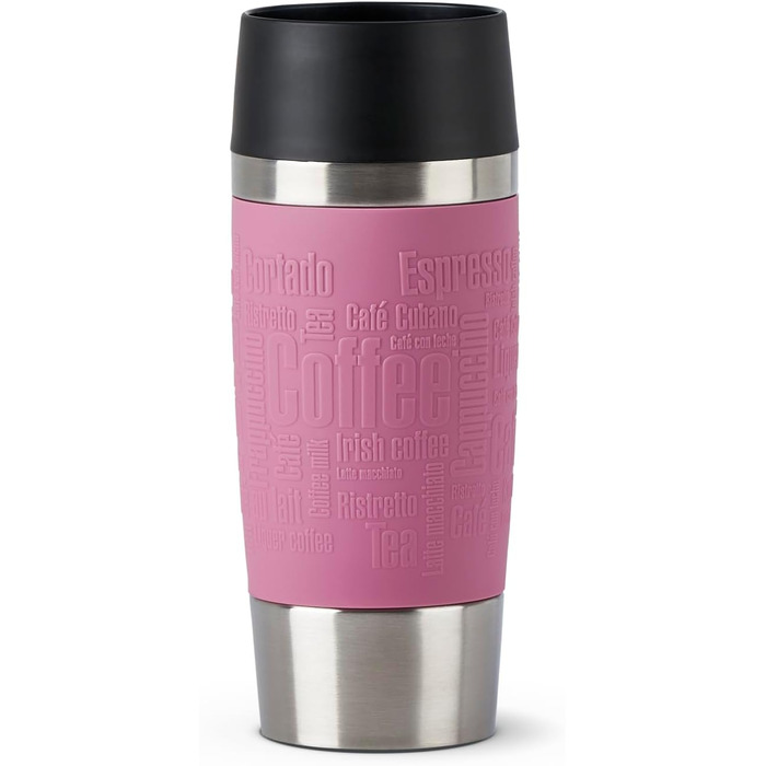 Термокружка Emsa Travel Mug Classic 360 ml, рожевий колір, з рукавом, 360° відкриття, Quick-Press закриття, ізоляція 4 години гаряче, 8 годин холодне