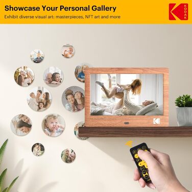 Цифровий фотоальбом Kodak 7 дюймів з IPS екраном, підтримка USB/SD, відтворення фото/музики/відео, календар, будильник, з пультом керування (дерево)