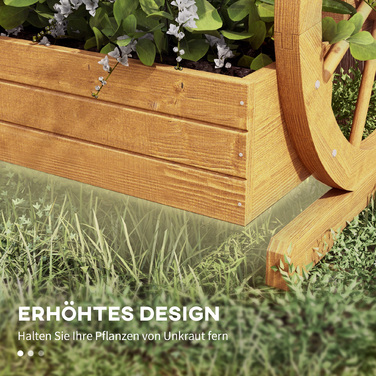 Високе грядка, 3 яруси, декор у вигляді колеса воза, натуральне дерево, 62 x 61 x 57 см