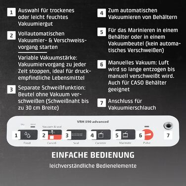 Вакууматор CASO advanced Pro VRH 590 з функцією CASOTEK Liquid, подвійним швом та набором пакетів, професійний