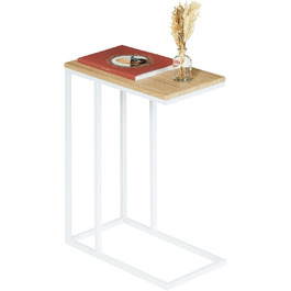 Бічний стіл IDIMEX Debora, практичний стіл для вітальні у С-подібній формі, красива стільниця журнального столика прямокутна в елегантному диванному столику з металевим каркасом (дуб сонома/білий)