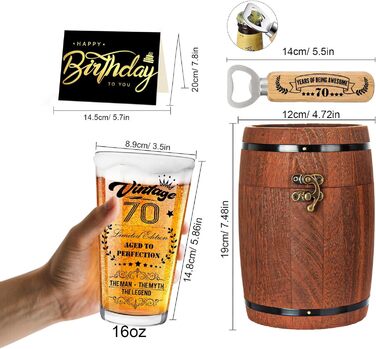 Персоналізований пивний келих з гравіюванням для чоловіка на 60 років, 1966 рік народження, в дерев'яній подарунковій коробці 470 мл + відкривачка + листівка. Ідея подарунка на День народження, День Святого Валентина