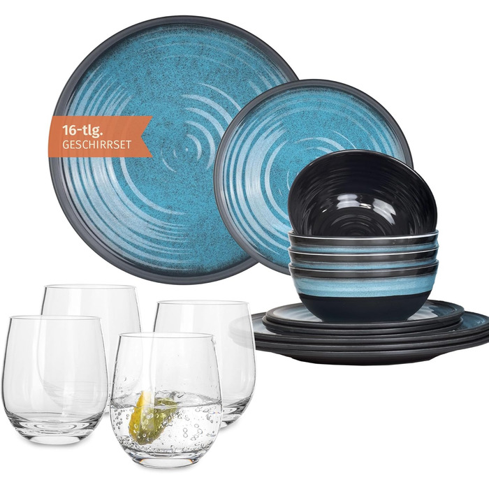 Набір посуду для кемпінгу Stone Design (12 предметів) | Меламін, для 4 осіб | Мийка в посудомийній машині | Набір для пікніка