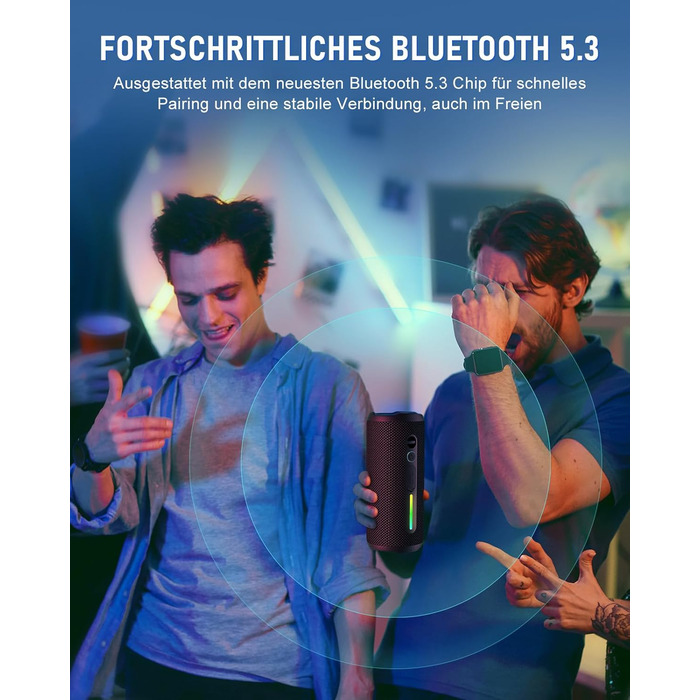 Портативна Bluetooth колонка OHAYO 24W з RGB підсвічуванням, басами, IPX7, 30 годин роботи, мікрофоном, для відпочинку на природі (чорна)