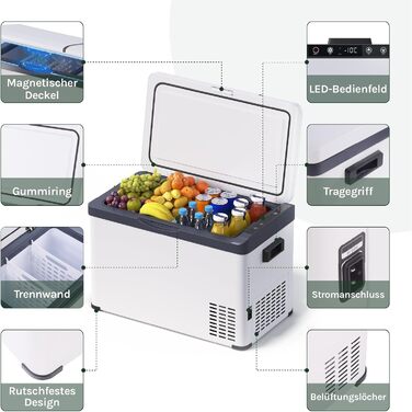 Автомобільний холодильник WOLTU 30л, електричний 12/230V, двозонний, для авто, пляжу, пікніка - білий + адаптер