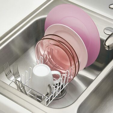 Крапельниця для посуду mDesign-пластиковий піддон для миття-відмінна сушарка - до 15 тарілок столові прилади-31,8 см x 14,0 см x 10,2 см (білий / прозорий)