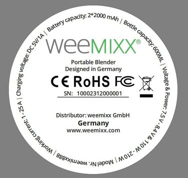 Портативний набір блендерів для смузі Weemixx, міні-блендер, мобільний міксер, смузі-мейкер, електричний без кабелю, потужність двигуна 18 000 об/хв, 6 лез з нержавіючої сталі, USB, 600 мл, блендер, термосумка