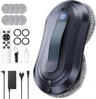 Робот для миття вікон Yeerain з функцією розпилення, потужність всмоктування 7000Pa, тиха робота, 3 режими очищення, інтелектуальна навігація, розпізнавання країв, в комплекті 10 мікрофібрових серветок сірого кольору 'Зоряне небо'