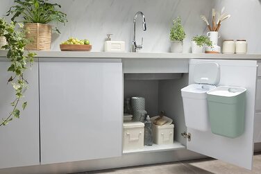 Контейнер для збору сміття Curver об'ємом 10 л, ідеально підходить для раковини під раковиною, з настінним кріпленням для настінного або дверного отвору, кухні, ванної кімнати, пральні, 100 перероблений, зелений