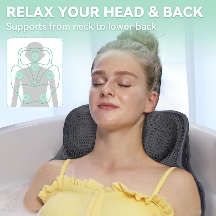 Подушка для ванни Poemland - м'яка підтримка голови та шиї, швидковисихаюча, сіра