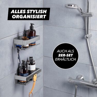 Набір з 2 полиці для душу Benkstein | Регульована полиця для душу без свердління | Корзина для душу, тримач для шампуню та гелю для душу | Організатор для ванної кімнати, полиця для душу (кріпиться на клей, срібло)