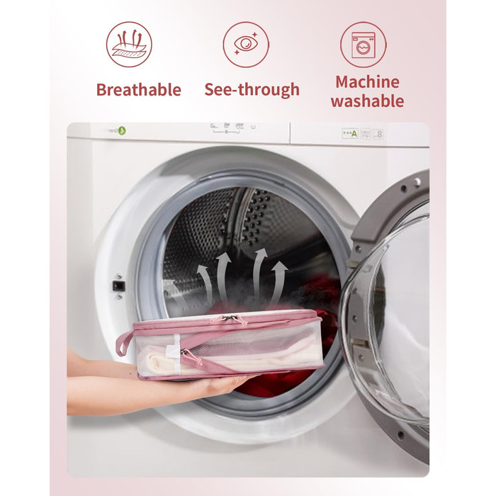 Набір компресійних органайзерів для валізи та рюкзака ECOHUB, 6 шт, легкі пакувальні куби з сітки для подорожей та ручної поклажі, рожеві