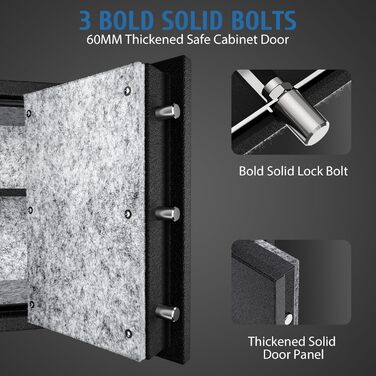 Biometричний сейф WASJOYE з захистом від вогню: відбиток пальця, цифрова клавіатура, USB-зарядка, 40L, для дому, офісу, готелю