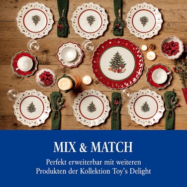 Villeroy & Boch Toy's Delight: Сніданок на двох - сервіз для двох осіб (6 предметів), білий/червоний. Ідеальний для святкування Різдва! Преміум-посуд з порцеляни.