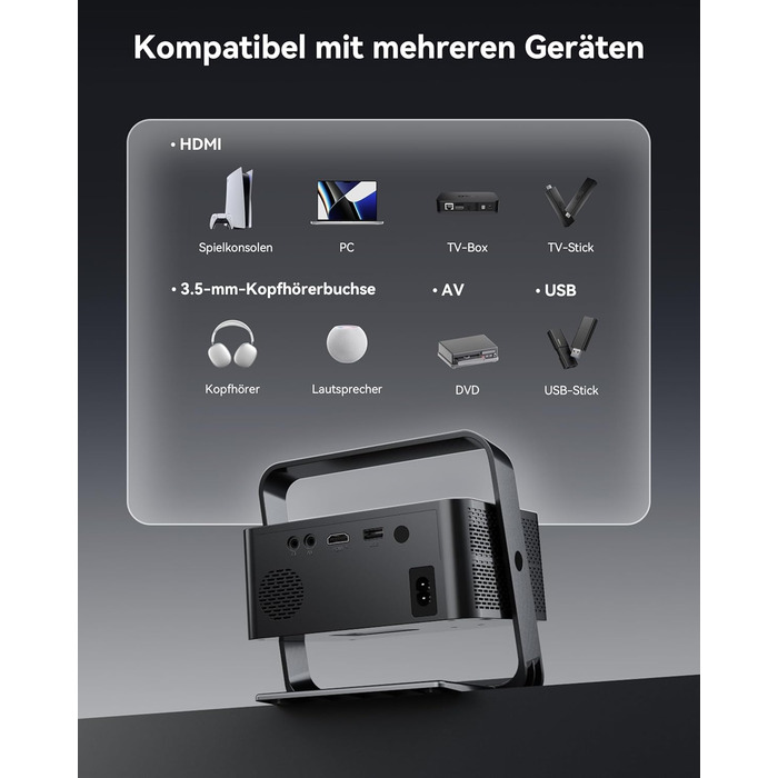 Проектор Beamer 4K з підтримкою 1500 ANSI, 1080P FHD, Smart, автоматичною корекцією трапеції, електричним фокусом, WiFi 6, Bluetooth для домашнього кінотеатру та на відкритому повітрі (сталево-сірий)