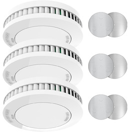 Набір з 3 димових сповіщувачів Mini, з батареєю на 10 років, сертифікат TÜV Rheinland, без індикації, автономні, білі