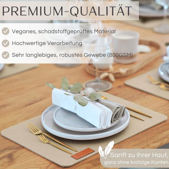 MAHEWA® Преміум комплект килимків на стіл з фетру (6 шт.) - антиковзаючі, миючі, для посуду (антрацит/коричневий, бежевий)