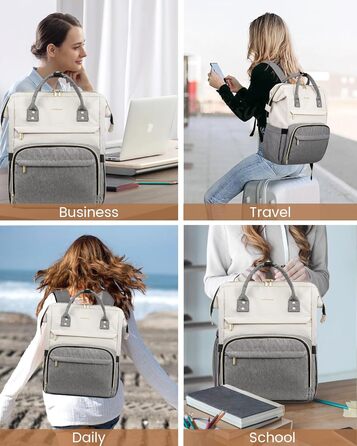 Рюкзак для ноутбука LOVEVOOK 17 дюймів, жіночий, великий, для підлітків, ручна поклажа, водонепроникний, дихаючі лямки, для навчання, школи та подорожей, бежево-сірий