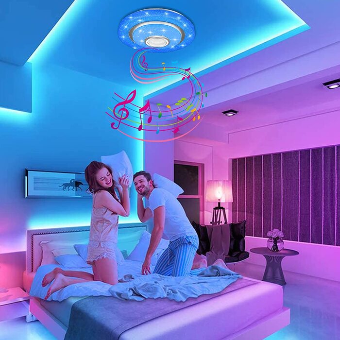 Світлодіодна стельова лампа CL FUN з Bluetooth-колонкою, димована, Ø30 см, водонепроникна, з регулюванням кольору RGB, пультом і керуванням через додаток для вітальні та спальні