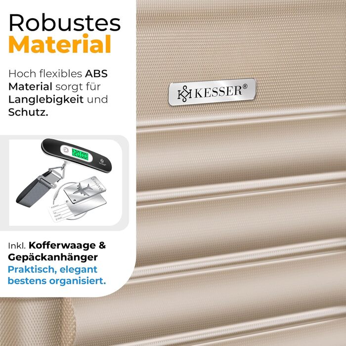 Валіза KESSER® з жорстким корпусом, вагова шалька та багажний жетон | Роликова валіза з кодовим замком, телескопічна ручка (шампань, 75 см – 120 л)