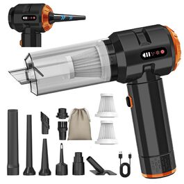 Акумуляторний ручний пилосос Piwaal 4-в-1, 22000Па, безщітковий двигун з функцією обдуву (220000 об/хв), для авто, дому, офісу та комп'ютера, чорний