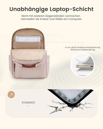 LOVEVOOK Рюкзак для ноутбука, водонепроникний, для роботи, школи, подорожей (15,6 дюймів, абрикосовий+коричневий)