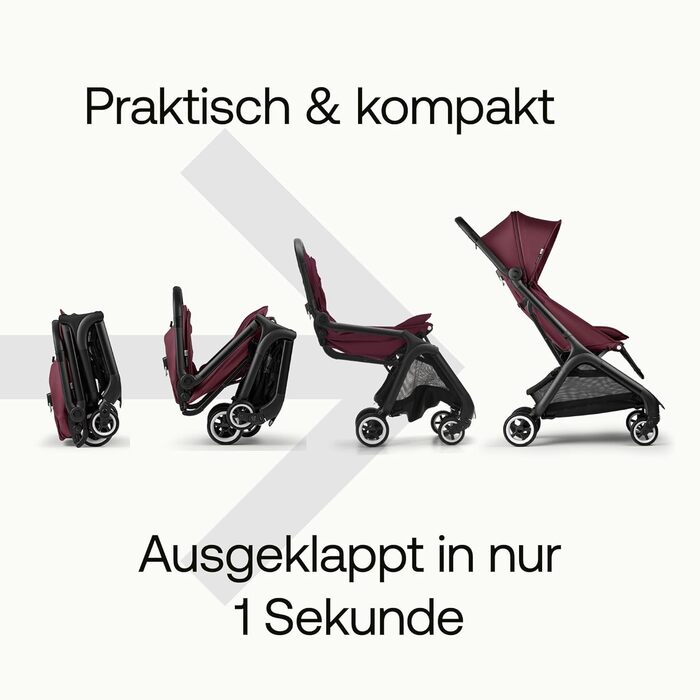 Bugaboo Butterfly - ультракомпактна дитяча коляска, легка та зручна, складається одним рухом, для дітей від 6 місяців, великий об'єм багажника (Dark Cherry)