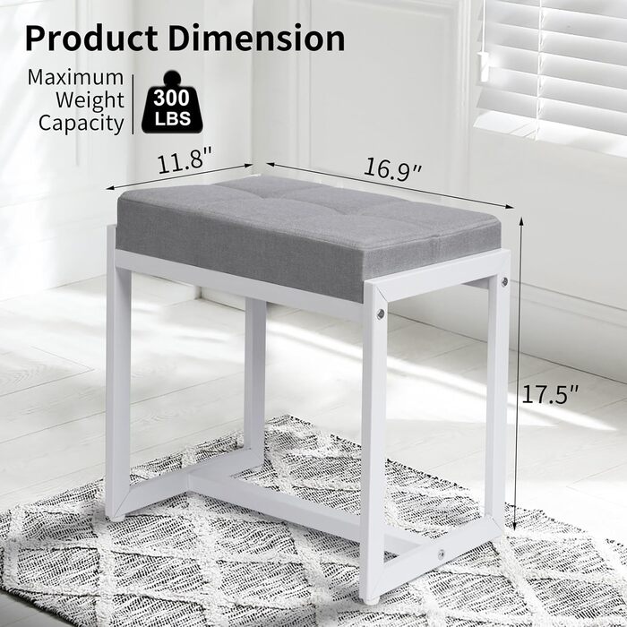 Пуф-стілець для туалетного столика, білий та золотий, з штучної шкіри, для макіяжу, сучасний, для спальні/вітальні