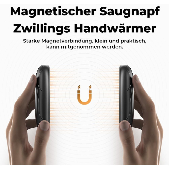 Електричні грілки для рук 2 шт. з магнітним кріпленням, 6000mAh, 3 режими нагріву, USB-зарядка, для кемпінгу, подорожей, офісу, чорний, 11.2*2.35*14 см