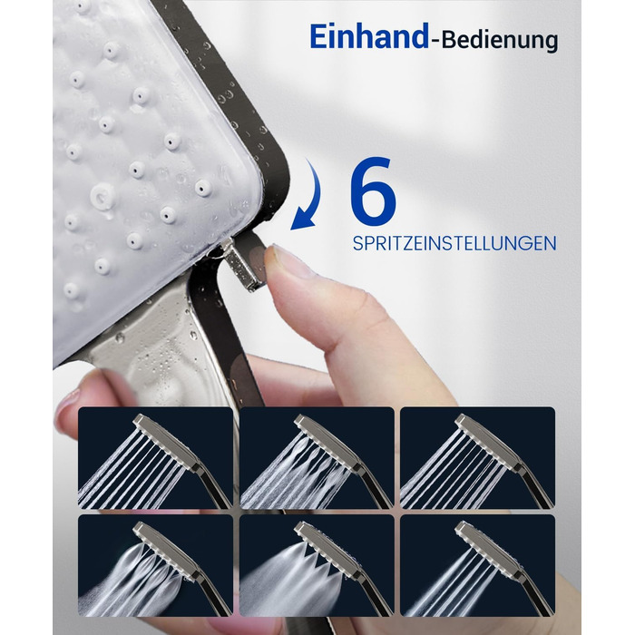 Насадка для душу Newentor з 6 режимами, велика, економна, високого тиску, позолочена (з шлангом 1,5 м)