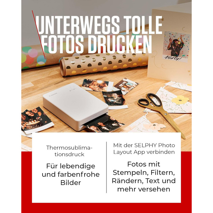 Canon Selphy QX20 – Портативний принтер для фотографій з Wi-Fi, термосублімаційний друк, USB-C зарядка, білий (без чорнил/паперу)