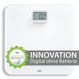 Цифрові ваги для ванної кімнати ADE без батарейок Екологічно чисті безбатарейні ваги з динамо-машиною Стійкі ваги тіла до 150кг Білий (білий)