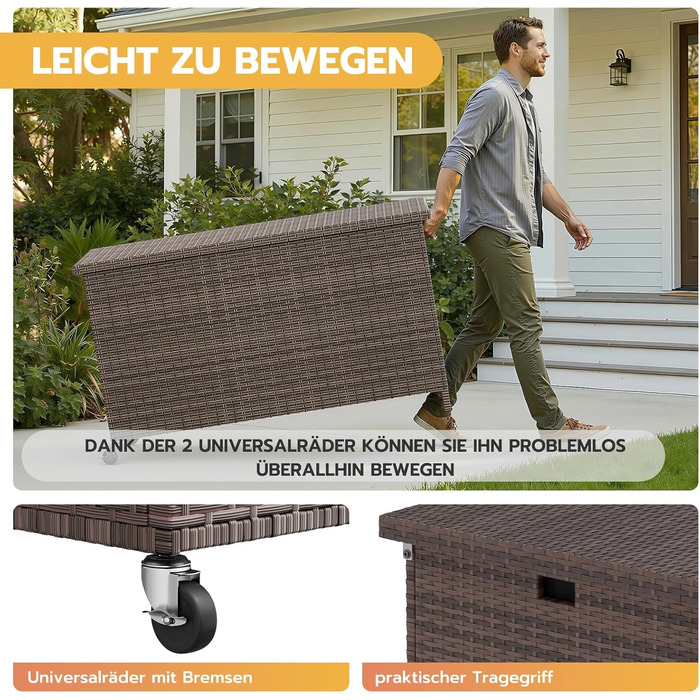 Водонепроникний ящик для зберігання Gartenbox з коліщатками 310л, коричневий 138x61 см для саду та балкону