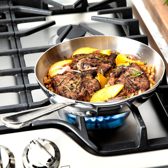 Сковорода All-Clad D3 з нержавіючої сталі, 19,1 см (7.5 дюймів), тришарова, для індукційних плит, духовки та гриля