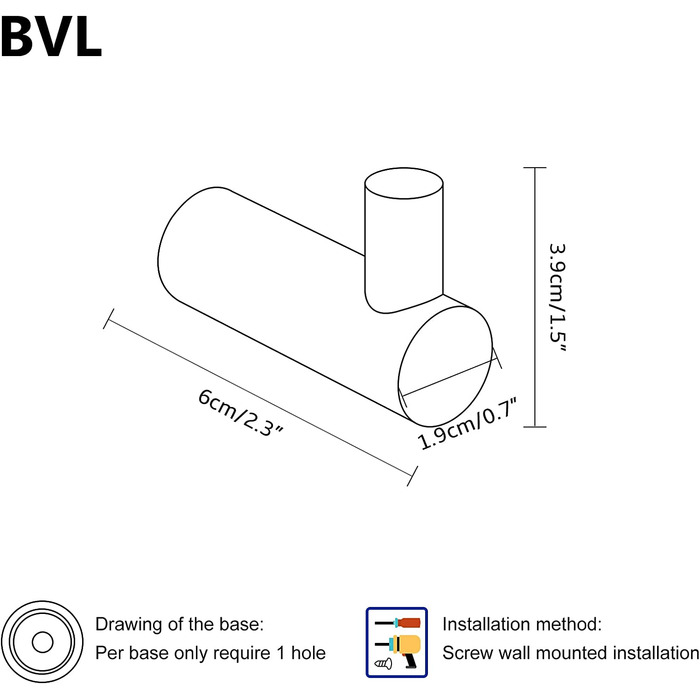 Настінні гачки для рушників BVL 3 шт 6 см чорні