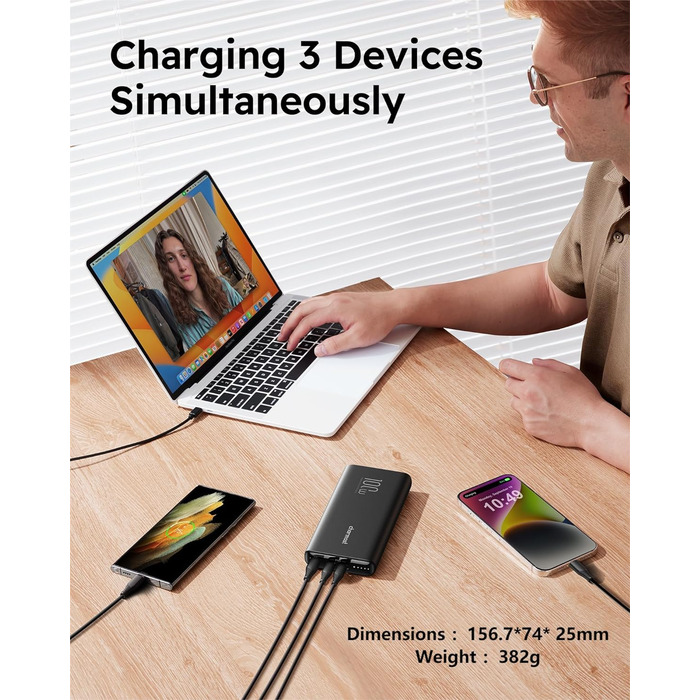 Зарядний пристрій Charmast Power Bank PD 100 Вт 20000 мАг Power Bank PD 20000 mAh Power Bank USB C External Battery Quick Charge 3.0 сумісний з ноутбуком MacBook Pro, Dell XPS, Lenovo, iPhone 11 / XS / X / XR, Huawei, Samsung, більше смартфонів