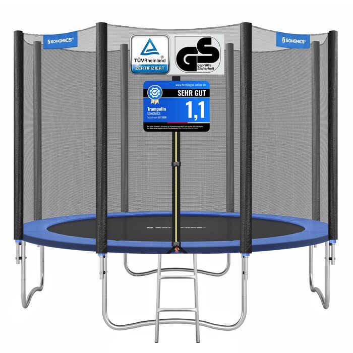 Батут SONGMICS садовий Ø305 см з захисною сіткою, драбиною та м'якими стійками, блакитний