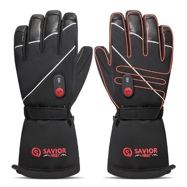 Обогревні рукавички SAVIOR HEAT для чоловіків та жінок, шкіряні рукавички для зимового катання на лижах та ковзанах, рукавички для артриту, акумуляторні, 7.4V 2200mAh, чорний, L