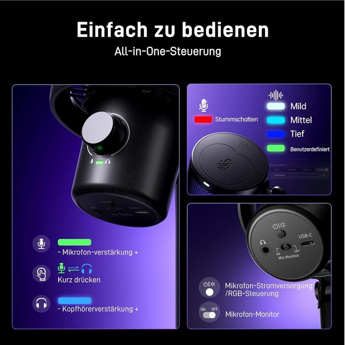 Мікрофон MAONO DM40 Pro бездротовий для ПК з RGB підсвіткою та ШІ-зміною голосу, шумозаглушення, для геймінгу, подкастингу та стрімінгу (чорний)