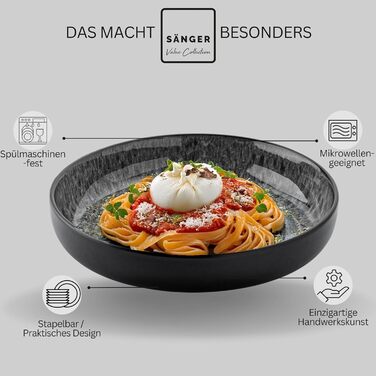 Набір посуду SÄNGER Sydney 30 предметів: тарілки, чашки, миски, сірий, з кераміки, для 6 осіб, стійкий до подряпин, придатний для миття в посудомийній машині та використання в мікрохвильовій печі