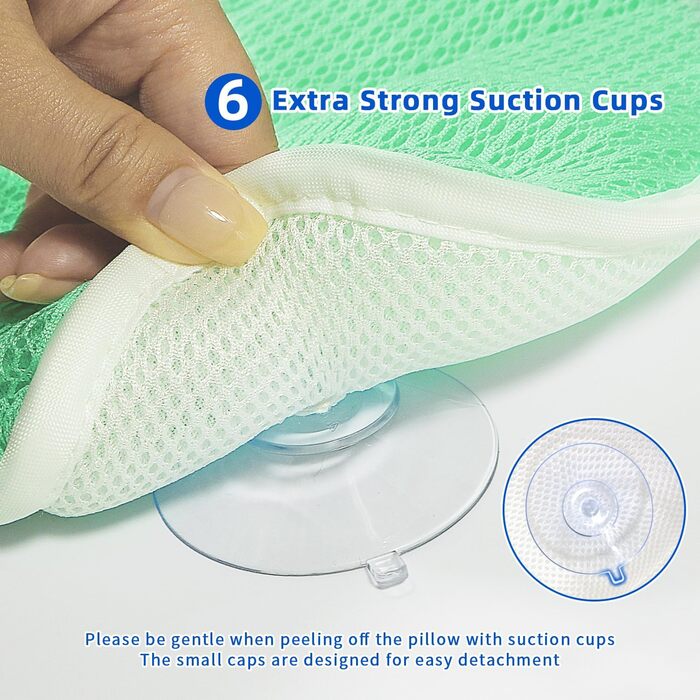Подушка для ванни з підтримкою голови та шиї, нековзна, з 6 присосками, сітка 4D, білий (зелений)