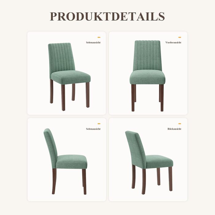 COLAMY Комплект обідніх стільців для кухні та їдальні (6 шт), зелені, з м'яким сидінням та спинкою, дерев'яні ніжки