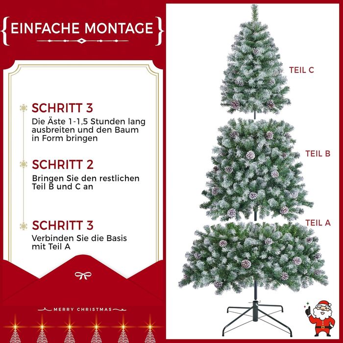 Штучна ялинка Yaheetech 183 см зі снігом та 64 шишками, 920 гілок, вогнестійка, з металевим підставкою та системою швидкого складання