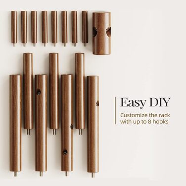 Підвісна вішалка для одягу Pipishell - дерев'яна, з 8 гачками, регульована висота, для дому та офісу