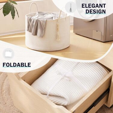 Плетіний кошик для білизни Youdenova 65L - великий кошик для зберігання, плетений кошик для ковдр, іграшок, дитячої кімнати, вітальні