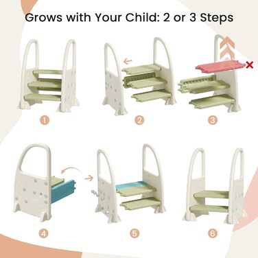 Дитячий ходунок-стілець Hoopyosms Tritthocker з ручкою, безпечний та стійкий, 2/3 сходинки для ванної, кухні та туалету (зелений)