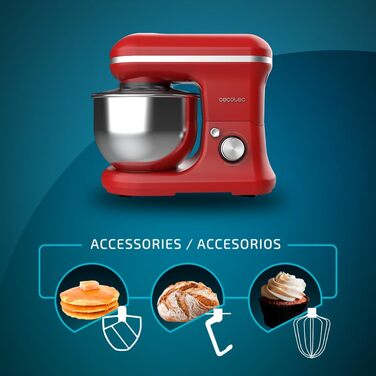 Міксер Cecotec Cecomixer Merengue 5L 1200W з 6 режимами, червоний. 5л чаша з нержавіючої сталі, аксесуари для збивання та замішування