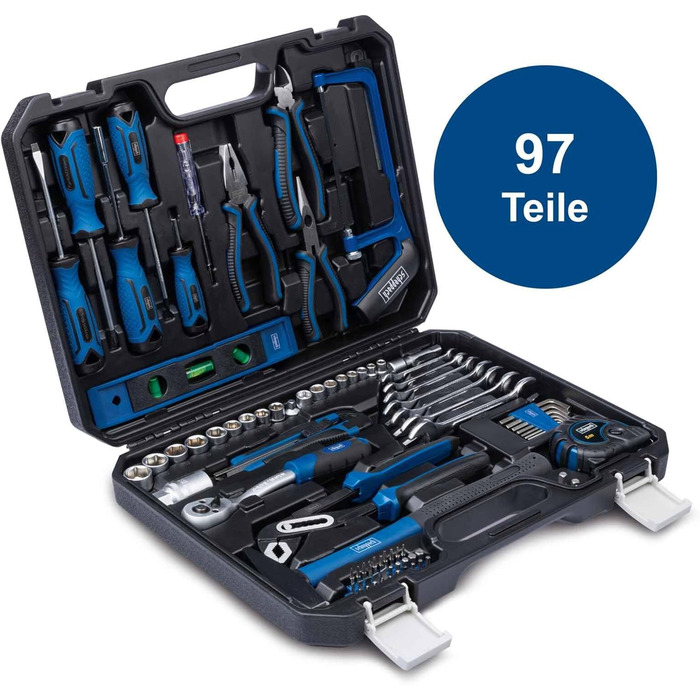 Набір інструментів Scheppach WZK120 (97 предметів) в кейсі з міцного пластику: викрутки, біти, шестигранники, ручний інструмент з гумовими ручками