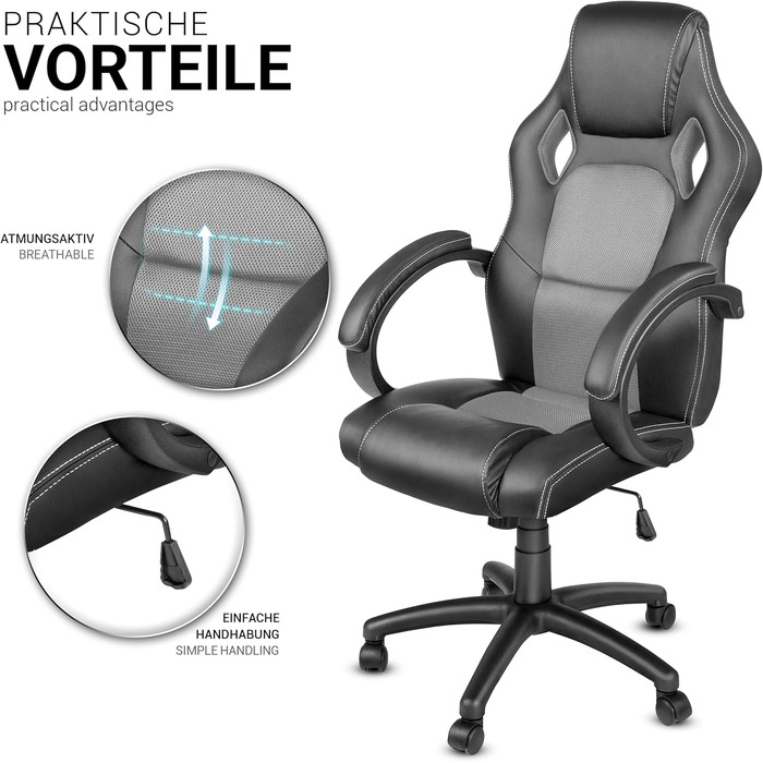 Офісне крісло TRESKO Racing Executive Chair, 14 кольорів, м'які підлокітники, коромисловий механізм, підйомник SGS (сріблястий)